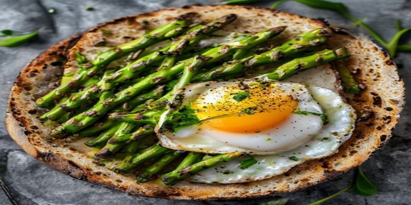 Grilled asparagus with poached egg