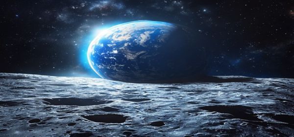 Moon surface with Earth rising